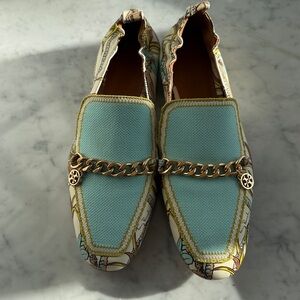 TORY BURCH Benton Sienna Chain Charm Loafers Size 8.5 Tiffany Blue NWT